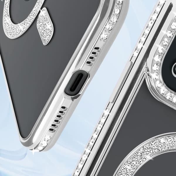 Cover - ADVARSEL - iPhone 15 - MagSafe beskyttelse - Strass kontur - Gennemsnit bagside Grå