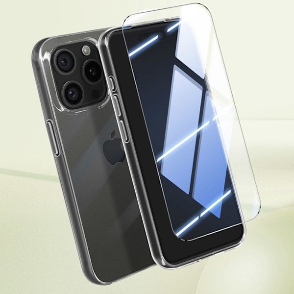 Skyddspaket för iPhone 15 Pro - MAYAXESS - Mjukt fodral och 9H härdat glas - Genomskinlig Transparent