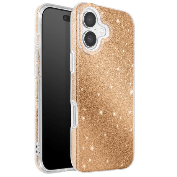 Cover - UNDERRETTE - iPhone 17 - Bi-Materiale - Glitrende Guld - Indbygget Håndledsrem Gul
