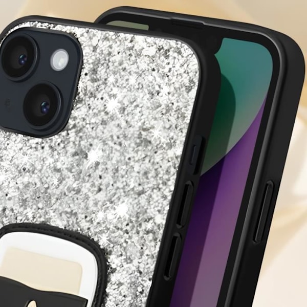 Cover til iPhone 14 Plus Sparkling Glitter Design Hævede kanter Karl Lagerfeld Sølv Grå