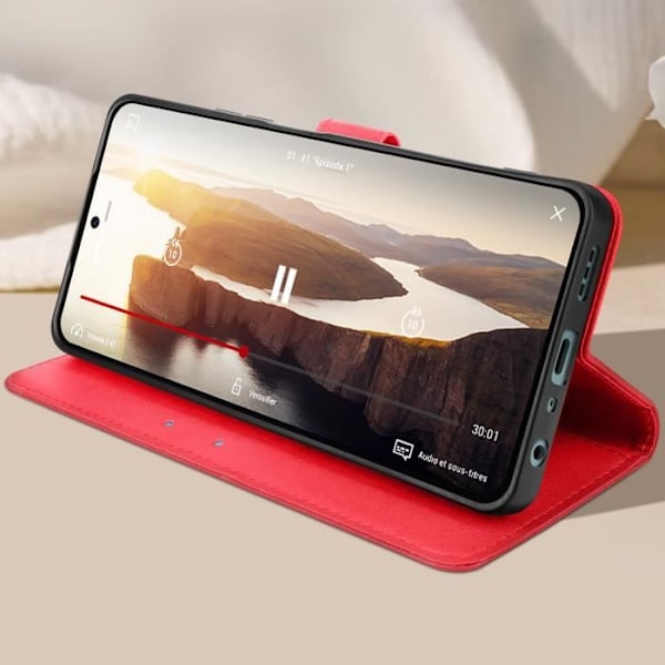 Taske til Oppo A79 Håndledsrem Flip Wallet Stand Red Röd