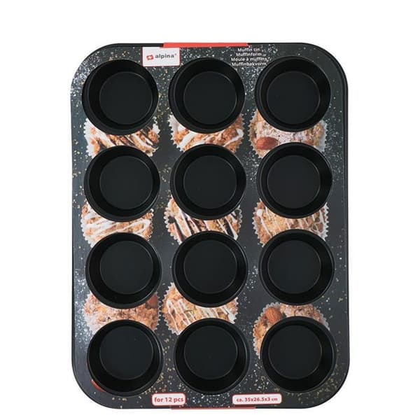 Muffinform - ALPINA - 12 stk. - Non-stick - Stål - Sort svart