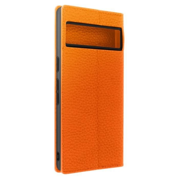 Texturerat plånboksfodral i läder till Google Pixel 7 - AVIZAR - Orange - Stel - Flik Orange