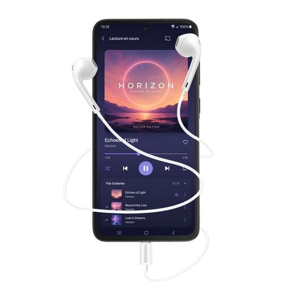 Trådade hörlurar - MAYAXESS - Galaxy A36 - USB-C - Inbyggd mikrofon - Vit Vit