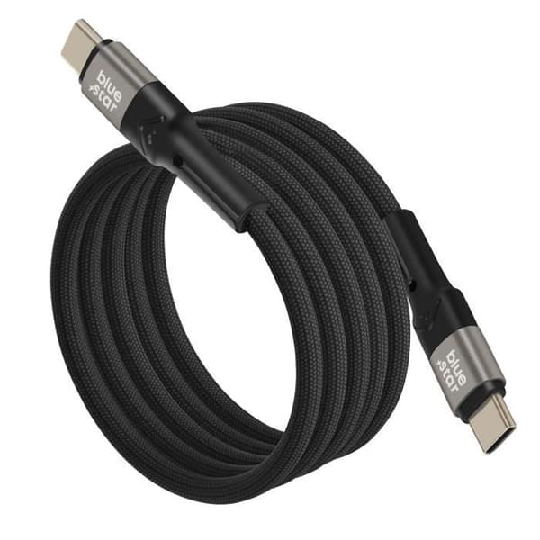 USB C-kabel - BLUESTAR - Modell 60W - 2m - Snabbladdning - Flätad nylon Svart
