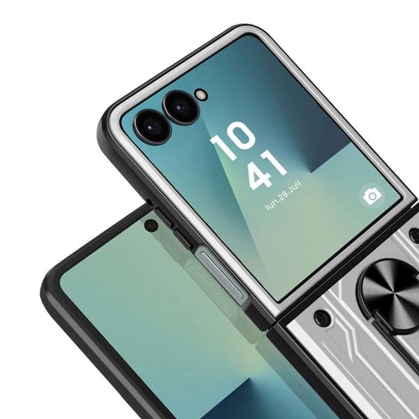 Coque til Samsung Galaxy Z Flip 7 Stødsikker med Magnetisk Ringstøtte Grå Grå