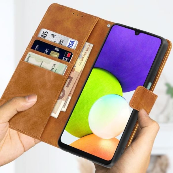 Etui för Samsung Galaxy A22/M32 - AVIZAR - Krokodil Effekt - Plånbok - Videostöd - Bruna kastanj