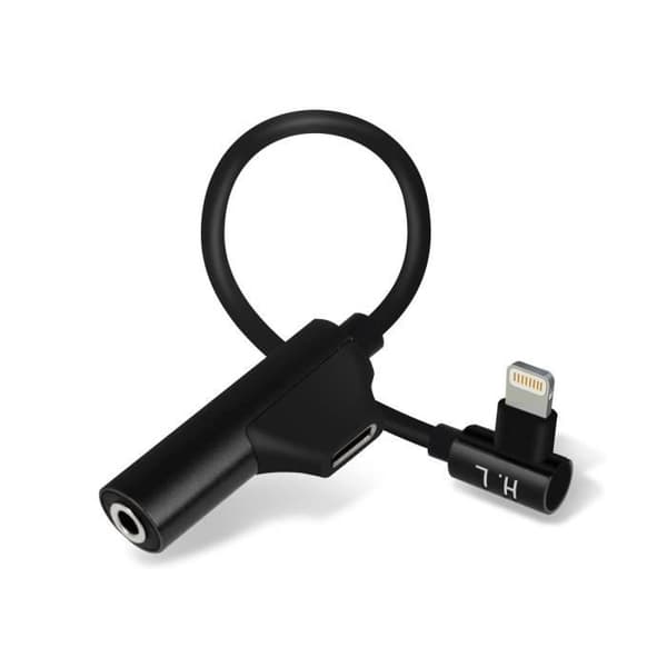 Ääni- ja Latausadapteri - HL-092 - Musta - Lightning - Jack 3.5mm - kulmanen