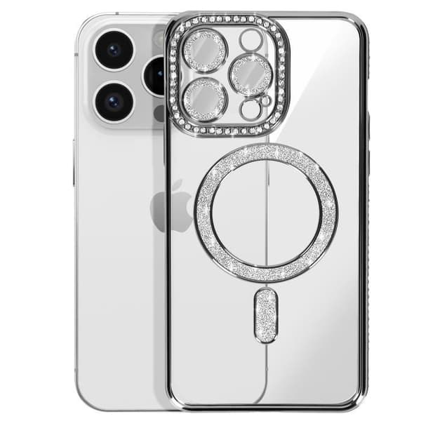 Coque - Diamant - iPhone 14 Pro - Strass Sort - Kamera Beskyttelse - MagSafe Kompatibel Svart