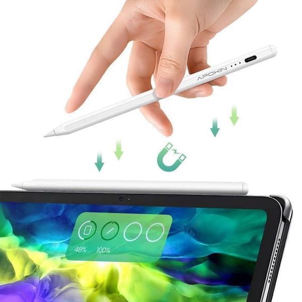 Stylet kompatibel med iPad Pro 2018 Magnetisk Spets 1.5mm USB-C Snabbladdning Apokin Vit Vit