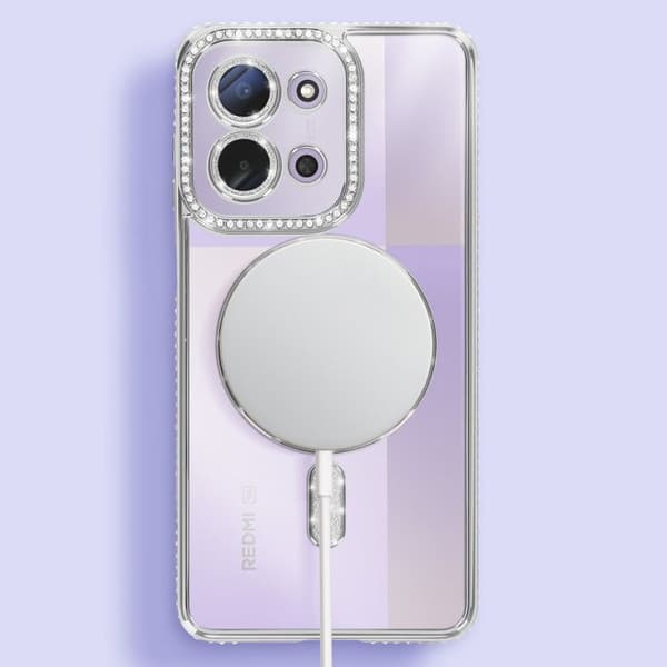 MagSafe-fodral - AVIZAR - Redmi 15C - Silver Strass-kontur - Stötabsorbering - Elegant Grå