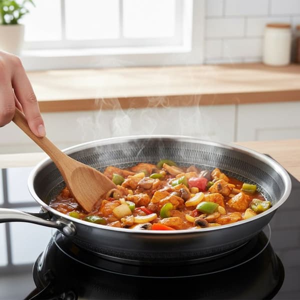 Stegepande 28cm - CHEFFINGER - Inox - Honningcomb-overflade - Langt håndtag - Non-stick Grå