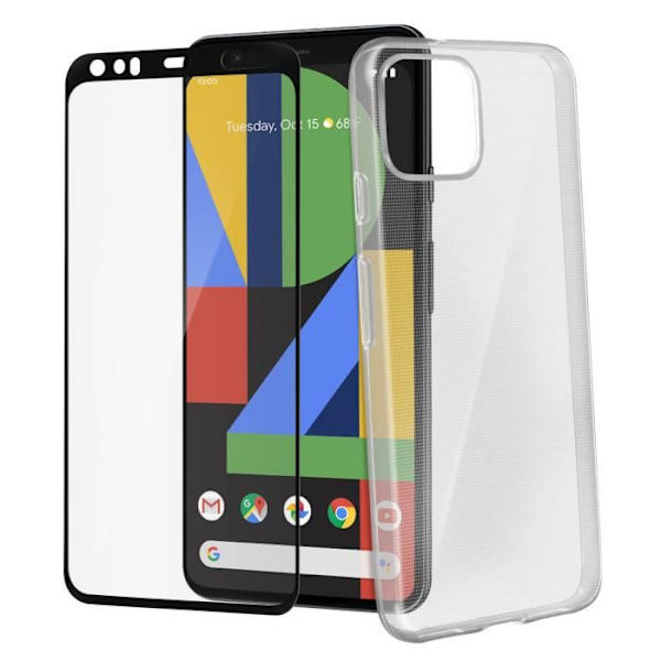 Suojakuori - Google - Pixel 4 - Läpinäkyvä silikoni - Karkaistun lasin kalvo 9H - Musta Transparent, svart