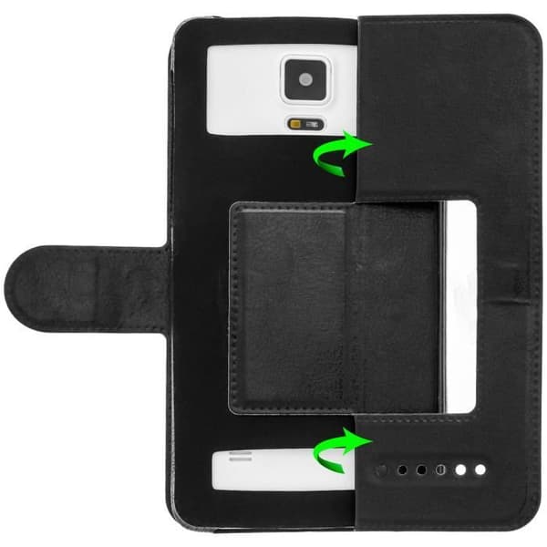 Smartphone Case - Universal - Black - Eco-leather - 4.7 to 5 inches - Integrated stand function Svart