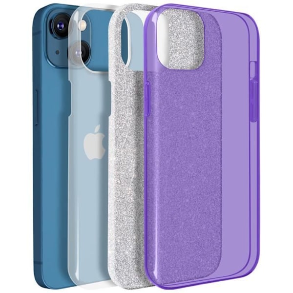 Skyddsskal - Ej specificerat - iPhone 13 - Halvhård silikon - Glittrande design - Lila Lila