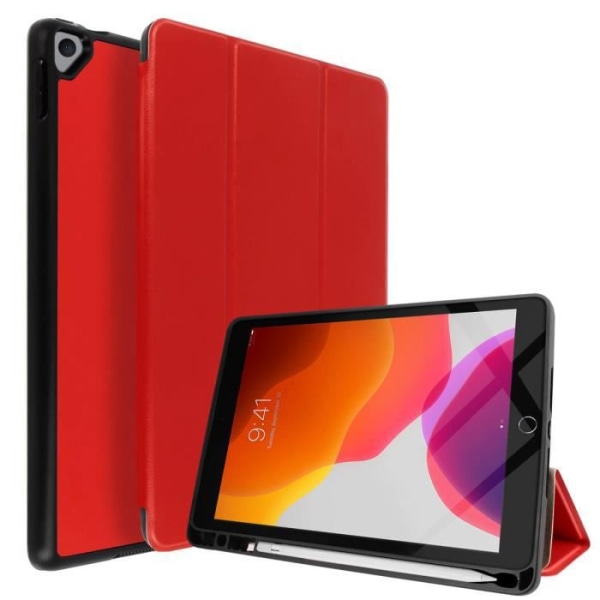 iPad-fodral 2019 10.2 - AVIZAR - Tunn Röd Design - Ekologisk Läder - Videoställ - Inbyggt Tangentbord Röd