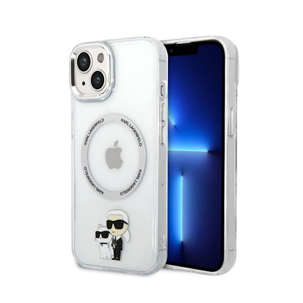 iPhone 15 Kuori Karl ja Choupette Printti MagSafe Yhteensopiva Karl Lagerfeld Läpinäkyvä Vit