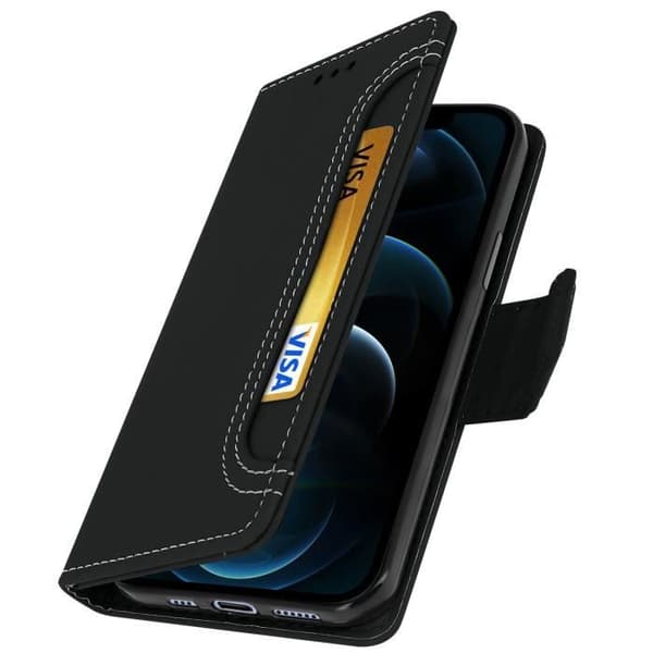 Cover - AVIZAR - iPhone 12 Pro Max - Øko-læder - Støttefunktion - Fuld beskyttelse Svart