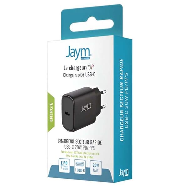 Lader 20W 3A USB-C Hurtigopladning og PPS Jaym Sort Svart