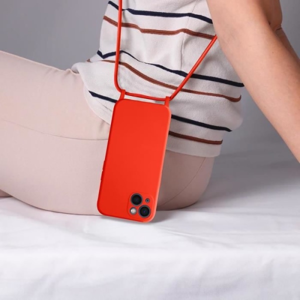 iPhone 13 Mini Halvstyvt halsbandsfodral med halsrem 80cm röd