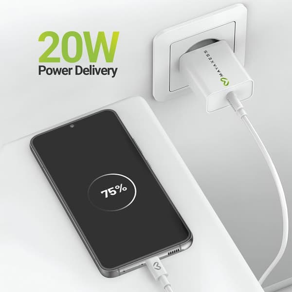 Laddare för Galaxy S22 Plus 20W + USB-C-kabel 1m Mayaxess Vit Vit