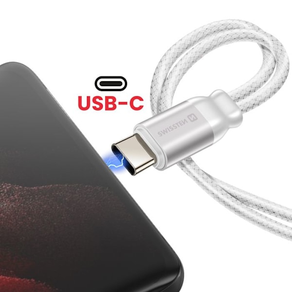 Splitter audio och USB-C-laddare 2-i-1 nylonflätad anti-knut Swissten vit