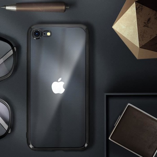 Skyddsfodral - Akashi - iPhone SE 2020/8/7 - Flexibelt - Transparent baksida - Kromad yta Svart