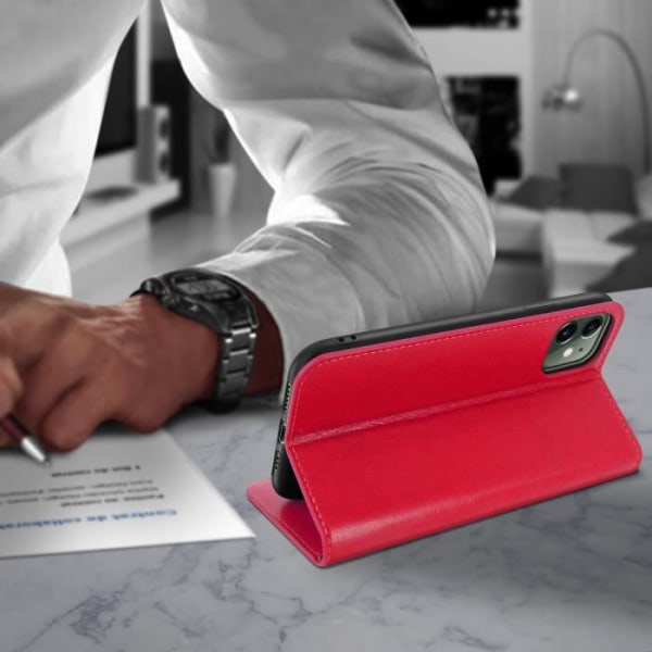 iPhone 11 Foliofodral Korthållare i äkta läder Videostöd röd