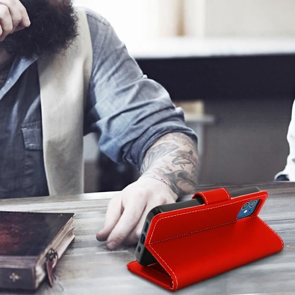 iPhone 12 Mini-fodral - AVIZAR - Röd Folio Plånboksfodral - Ekologiskt läder - Stödfunktion - Mjuk skal Röd