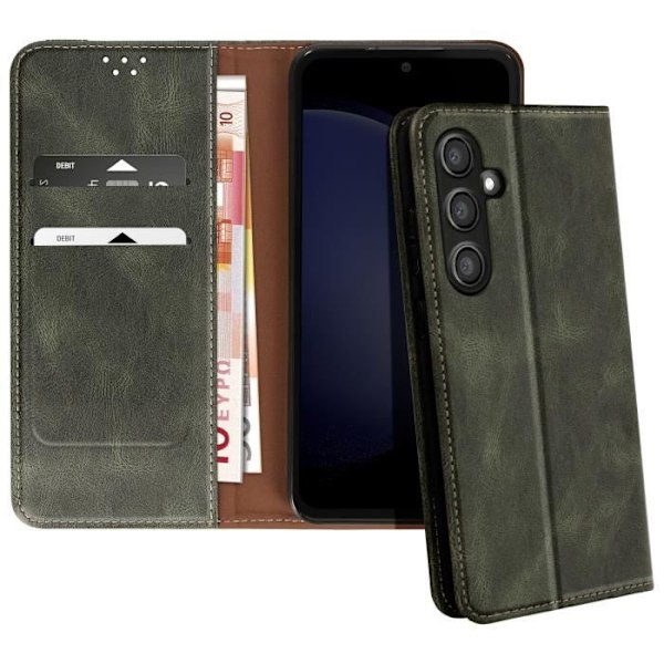 Fodral till Samsung Galaxy S24 FE Flip Wallet med magnetsömmar Khaki Grön