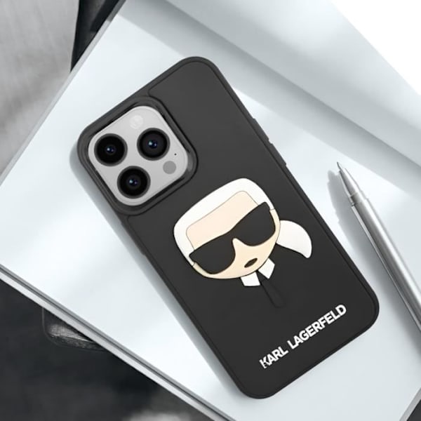 Cover til iPhone 14 Pro - KARL LAGERFELD - Bi-materiale - Forhøjede kanter - Sort Svart