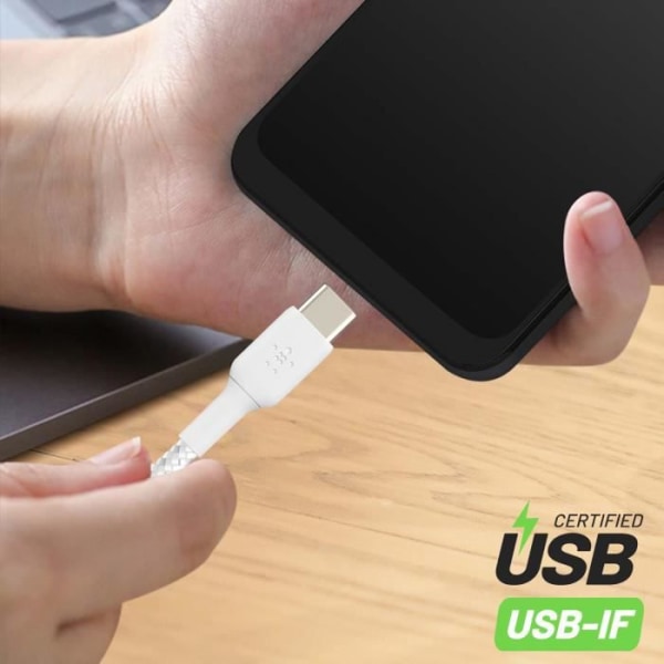 Kabel USB till USB-C 18W Flätad Nylon 2m Charge and Synchro Belkin vit