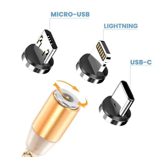 Magnetisk 3-i-1 USB-C / Lightning / Micro-USB til USB-A 1m Guld