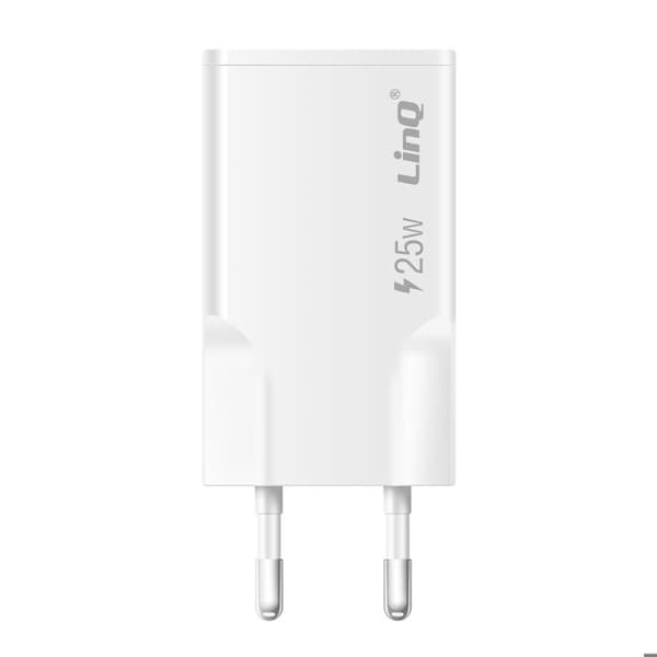 Extra platt väggladdare med dubbla USB-C och USB 25W LinQ vit Vit