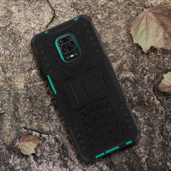 Xiaomi Redmi Note 9 Pro/9 Pro Max Cover Bi-materiale Stødsikker Kickstand Sort