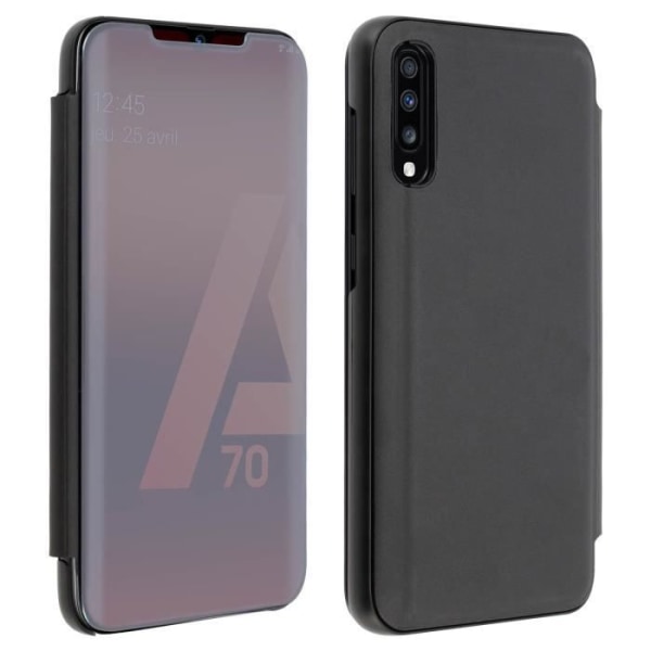 Samsung Galaxy A70-etui - AVIZAR - Spejl-etui - Gennemsigtig klap - Videostander - Sort Svart
