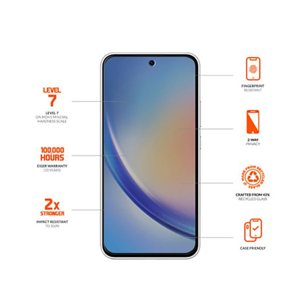 Hærdet glas 2.5D til Samsung Galaxy A35 / A55 Privacy Ultra Robust Eiger Sort transparent Svart
