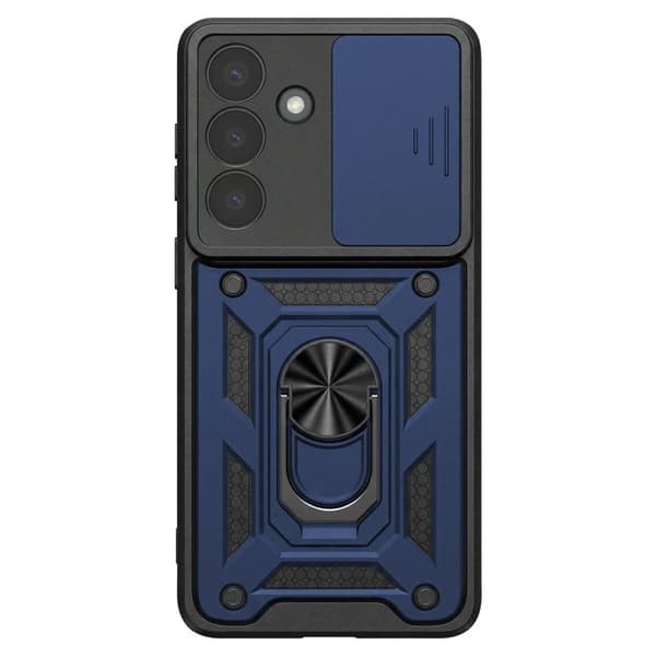 Cover til Galaxy S26 Plus med støtte ring og skydelåg til kamera i blå Blå