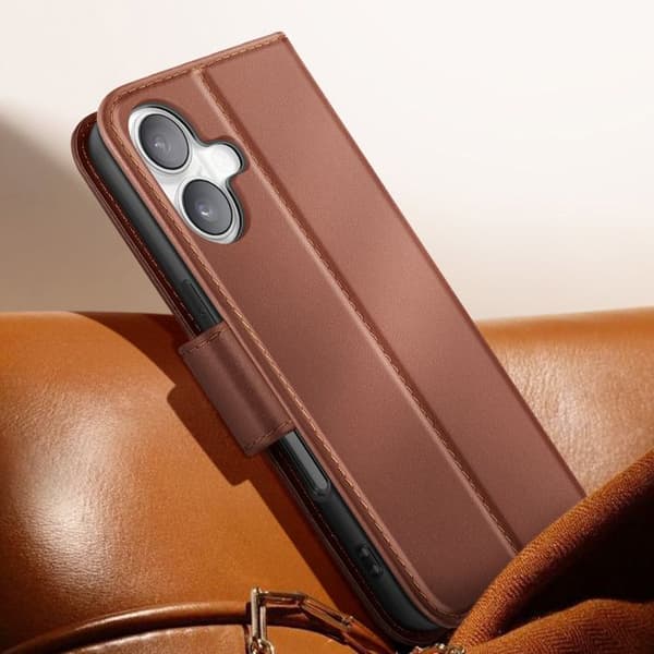 Pung Etui til iPhone 16 Plus i Premium Læder med Stativfunktion Brun kastanj