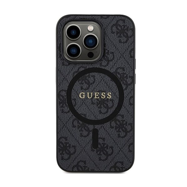 Guess 4G Collection Læder Metal Logo MagSafe - Etui til iPhone 15 Pro Max (sort)