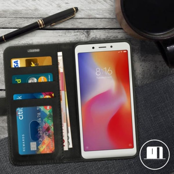 Pungcover - AVIZAR - Xiaomi Redmi 6 / 6A - Øko-læder - Sort - Videosupport svart