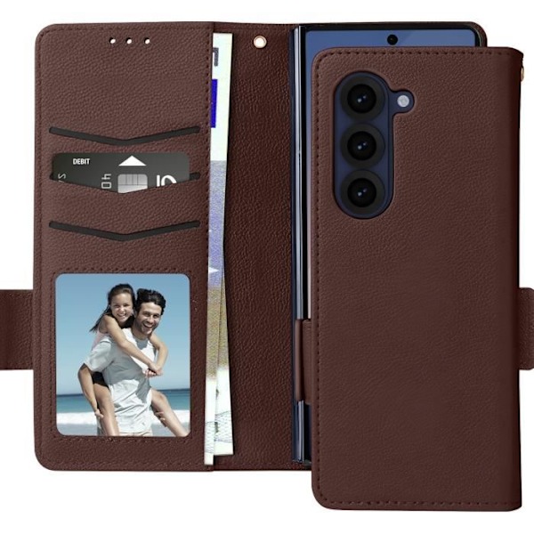 Fodral till Galaxy Z Fold 6 Wallet Magnetic Tab handledsrem mörkbrun kastanj