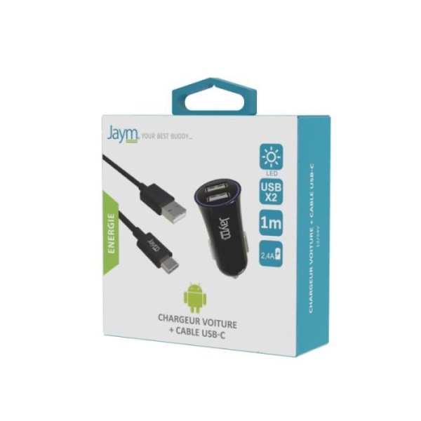 Yhdistelmätyyppi C-KAAPELI 1M + 2 USB 12W AUTOLATURI MUSTA - JAYM®