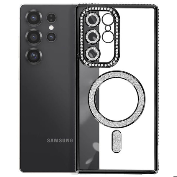 Coque Diamant pour Samsung Galaxy S25 Ultra MagSafe Contour Strass Noir Svart