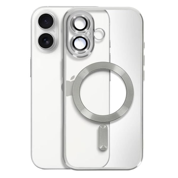 Coque - ILMOITTAA - iPhone 16 Plus - Silikoni - Hopea kromireunus - Kattava suojakamera Grå