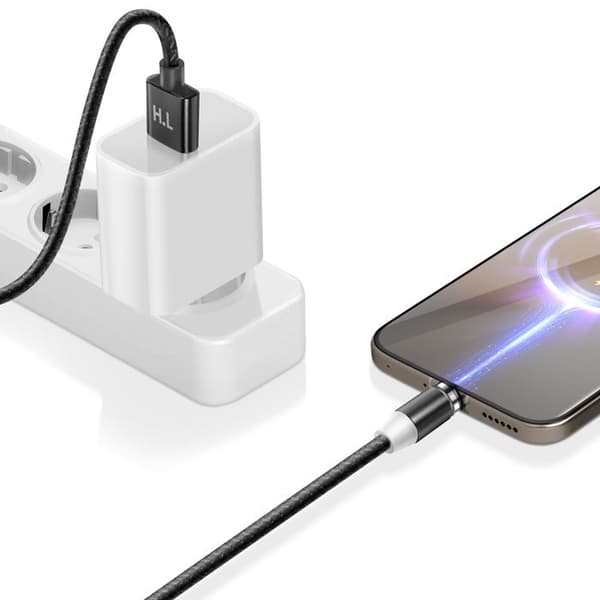Magnetkabel 3-i-1 USB-C / Lightning / Micro-USB till USB-A 1m Svart