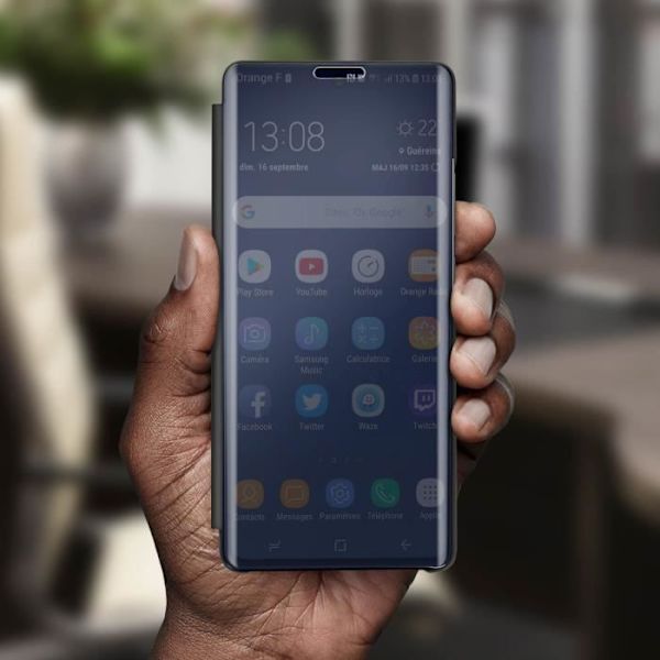 Hus för Samsung Galaxy S10 Lite - AVIZAR - genomskinlig spegelfront - svart - semi-styv - videostöd Svart
