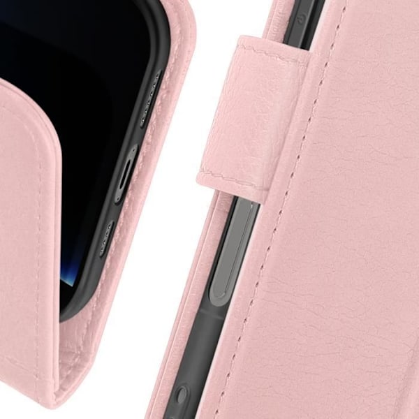 Etui til iPhone 16 Pro Max Flip Wallet og videoholder Champagne Pink Rosa