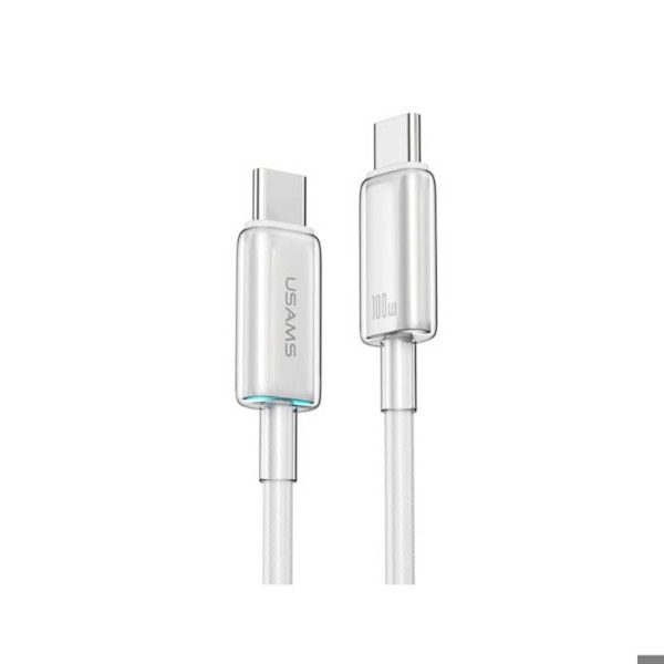 USB-C PD 3.0 100W 1.2m Lataus- ja Synkronointikaapeli LED-indikaattorilla Usams Valkoinen Vit