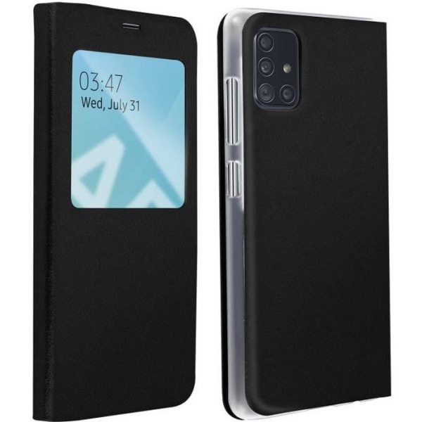 Hylster til Samsung Galaxy A51 - AVIZAR - Fuld beskyttelse - Øko-læder - Sort - Visningsvindue Svart